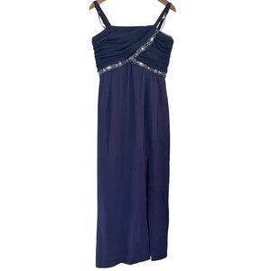 Vintage Ever Beauty Navy Beaded Chiffon Formal Evening Maxi Dress Elegant  Sz 12
